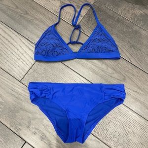 Royal Blue Lace Patterned/Ruffled Bikini
